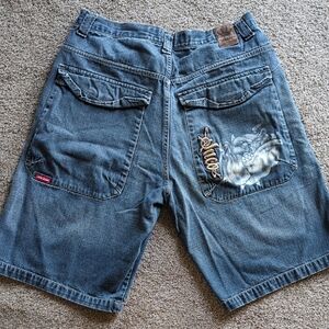 Vintage JNCO Graffiti Bulldog Embroidered Denim Shorts